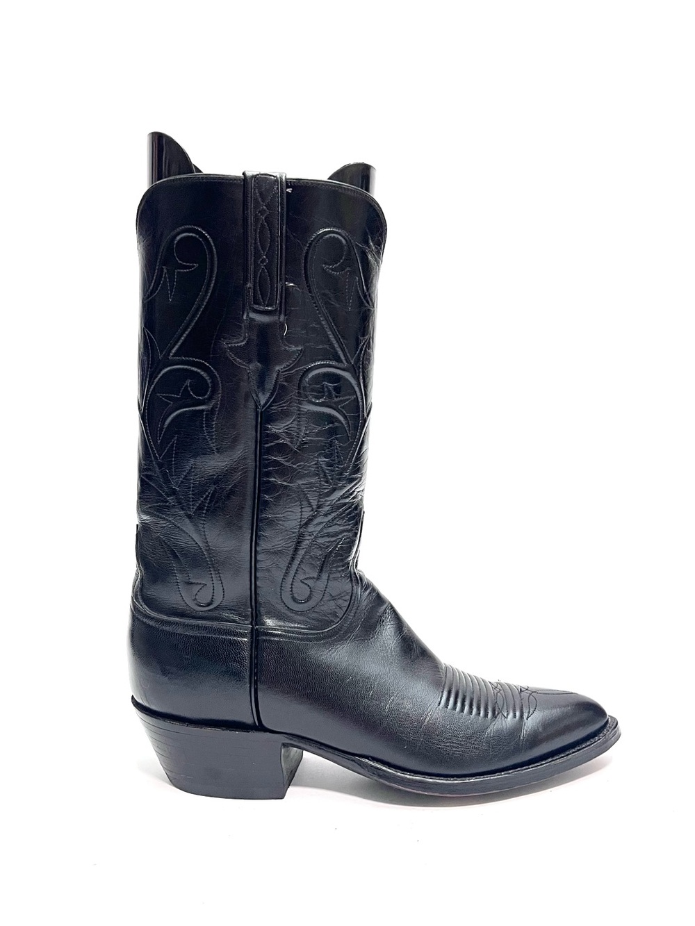 LUCCHESE | Vintage 1990s men's black leather mid calf western cowboy boots
